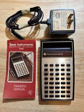 Vintage TI-30 Calculator LED TESTED w/ Adapter BP-5 Battery Pack and Manual
